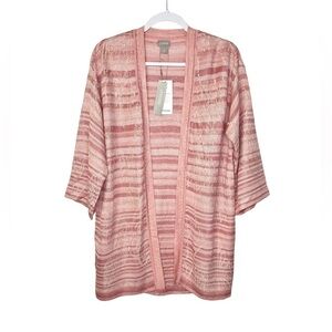 Chico's Embroidered Striped Jacquard Cardigan Sweater Pink NWT